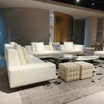 Modern Large-Scale Modular Sectional Sofa with Channel-Tufted Backrest, Integrated Wood Side Cabinet & Premium Textured Fabric